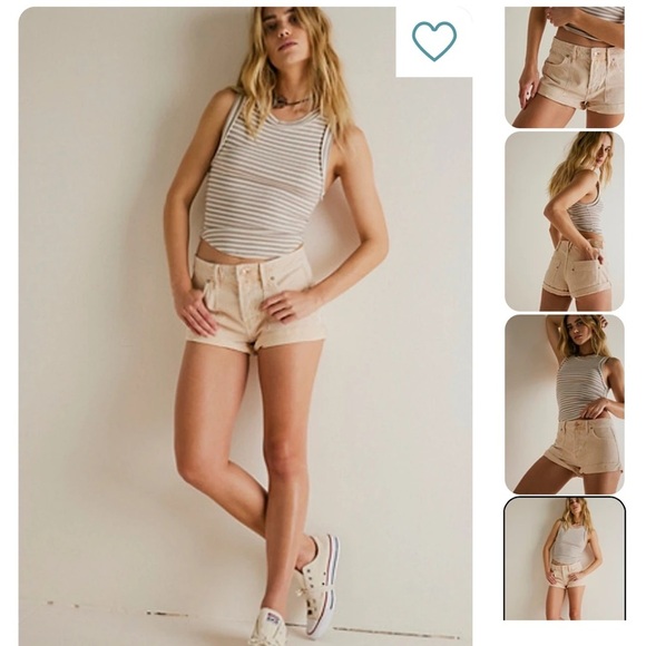 Free People We The Free Beginners Luck Low Rise Slouch Denim Shorts Pink 25 - Picture 3 of 13